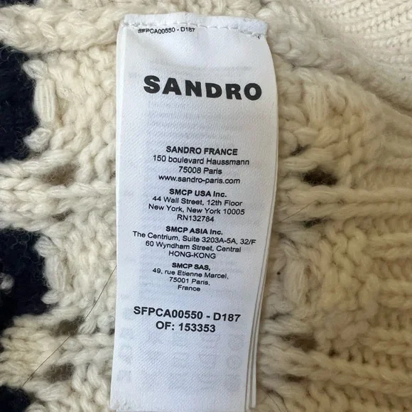 Chic Sandro Cream and Navy Knit Cardigan L - Picture 7 of 10